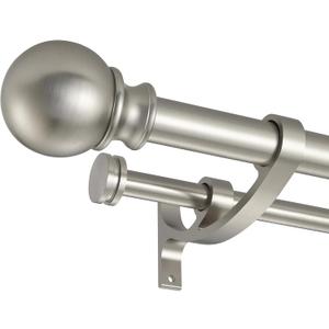 Double Curtain Rods with Aluminum Bouquet Brackets and Round Finials,Brushed Nickel Curtain Rods for Windows 28 to 48 inch,1-Inches Front and 5/8 Inches Back Double Window Drapery Rod
