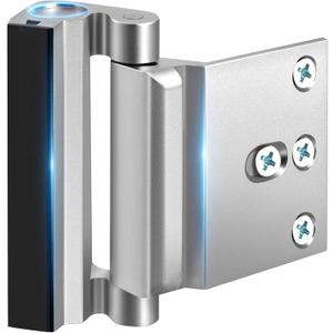 Home Security Door Reinforcement Lock - Safety Child Proof Door Locks with 8 Screws for Inward Swinging Front Doors, Extra Add a Top Lock Inside Withstands 800 lbs Deadbolt Latch, Guard Bedroom Patio (Silver)
