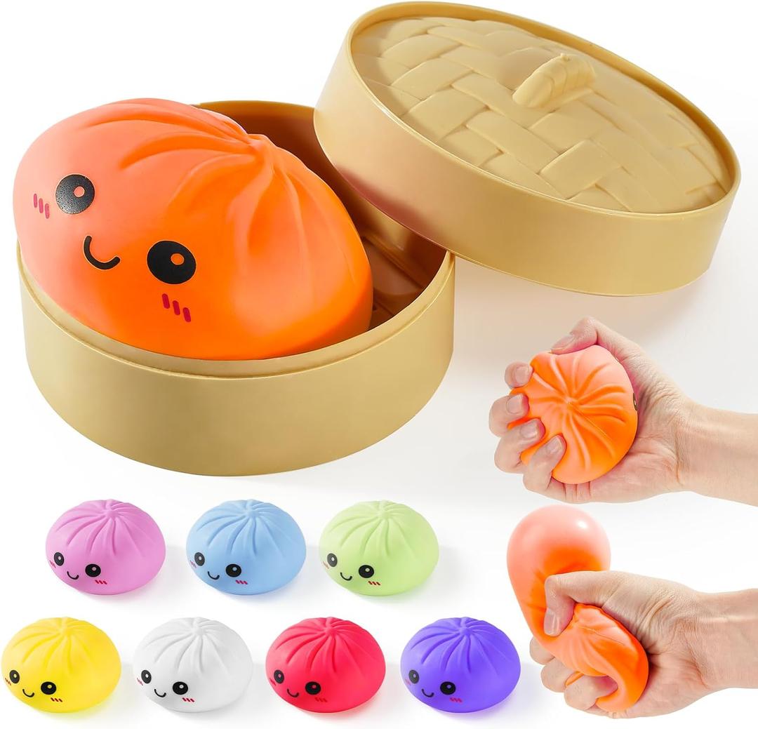 Dumpling Squishy Toys, Gaint Dumpling Squishy Mystery Box, Colorful Squishies Dumplings Stress Balls Toy, Stocking Stuffers with Food Steamer Stretchy Desk Toy (Orange)