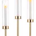 Nuptio Gold Candlestick Holder Tall Hurricane Candle Holder Set of 3 Taper Candle Holders Candle Stand Glass Cover Candlesticks Holders Table Centerpiece for Wedding Party Birthday Christmas Decor