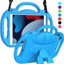 SUPLIK Kids Case for iPad 9th/8th/7th Generation (10.2 inch, 2021/2020/2019), iPad 10.2" Protective Case with Shoulder Strap Handle Stand for Apple iPad 7th/8th/9th Gen, Blue