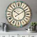 24 Inch Vintage Wall Clock, Roman Numerals Style, Battery Operated, Non-Ticking, Large Oversized Farmhouse Clock, Rustic Wall Decor, Perfect for Home, Kitchen, Living Room (Yellow)