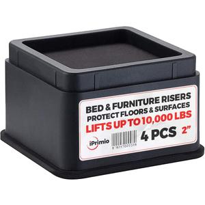 iPrimio Bed Risers 2 Inch Lift - Square, Heavy Duty, 4 Pack, Up to 10000lbs - Bed Raising Blocks, Furniture Risers, Couch Risers - Safe, Sturdy Bed Lifts for College Dorm Rooms, Tables, Desk Riser (Black)