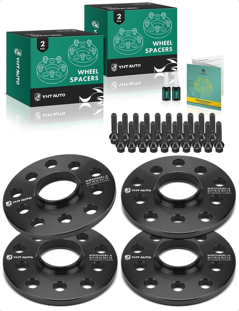 YHTAUTO 5x100/5x112mm Hub Centric Wheel Spacers 10 mm Compatible with Audi, Volkswagen Models, A4, TT, Jetta, Passat, Golf Tire Spacers w/ M14x1.5 Studs, 57.1mm Hub Bore 5 Lug 4PCS Black