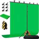 Green Screen Backdrop with Stand, 8x5.3ft Portable Greenscreen Background with Stand, T-Shape Green Screen Stand kit with 6 Spring Clamps, Sandbag, Carry Bag for Zoom, Video