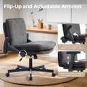 Criss Cross Chair with Flip-Up Arms and Lockable Wheels, Plush Fabric Cross Legged Office Desk Chair,Wider 125Tilting Adjustable Swivel Computer Chair for Home, Apartment, Bedroom,Black