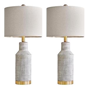 R&D Table lamp 2 Piece Set - Modern Living Room Bedside lamp - Ceramic Bedroom Bedside Table lamp