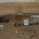 Extra Large Stainless Steel Litter Box with Lid, High Sided Enclosed Metal Cat Litter Pan, Dog Proof Front Entry Top Exit, Odor Control Easy Clean Leak Proof, Includes Mat, Scoop & Step, Black