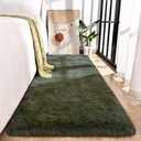 Przemy Fluffy Runner Rug for Bedroom Living Room, 2x6 Feet Olive Green Shag Area Rugs, Soft Fuzzy Carpet for Bedside Nursery Kids Room College Dorm, Plush Throw Rug for Home Decor
