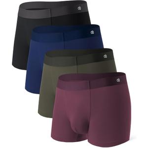 DAVID ARCHY Men's Underwear Trunks Micro Modal Support Pouch Soft Breathable Seamless Underwear for Men for 4 Pack (Large, Navy Blue/Olive Green/Black/Deep Grape Purple)