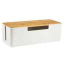 ABS Cord Organizer Box with Wooden Lid, Cable Management Box for Power Strips or Surge Protectors, Desk Cable Tidy Box for Office Home(White)