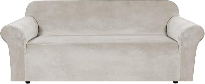 H.VERSAILTEX 1 Peice Stretch Velvet Sofa Covers for 3 Cushion Couch Covers Sofa Slipcovers Furniture Protector Soft, Crafted from Thick Comfy Rich Velour (Sofa 72"-90", Oatmeal)