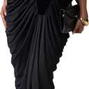 Figdaw Women's Elegant Maxi Dress Sexy Halter V Neck Sleeveless Side Split Ruched Ruffle Gown Formal Cocktail Party Evening Long Bodycon Dresses(Black,S,7582)