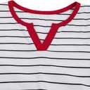 LilyCoco Women's Striped Shirt Short Sleeve Color Block Tops Notched Neck Summer Tee White Medium (M)