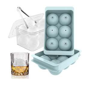 WIBIMEN Large Ice Cube Molds, Big Round Whiskey Ice Cube Trays for Freezer, Easy to Fill & Release, Whiskey Bourbon Cocktail(1.9In*6 Balls- Blue/2 Pack)
