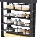 sogesfurniture 5-tier Wooden Shoes Rack Organizer with Storage Compartment, Free Standing Shoe Storage Shelf for Entryway, Living Room, Hallway, Doorway (29.5" Black)