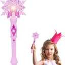 Light Up Wand Princess Snowflake Glow Wand for Kids Girls Princess Costume Christmas Party Supplies (Without Batteries, Pink)
