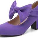 Peijely Women's Bow Mary Jane Chunky Heel Pumps Ankle Strap Round Toe Dress Wedding Party Shoes Size 42