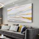 AERART Abstract Wall Art White and Gold Wave Lines Canvas Print Artwork Abstract Wall Decor Paintings for Living Room Bedroom Office Home Decor 20x40 Inch