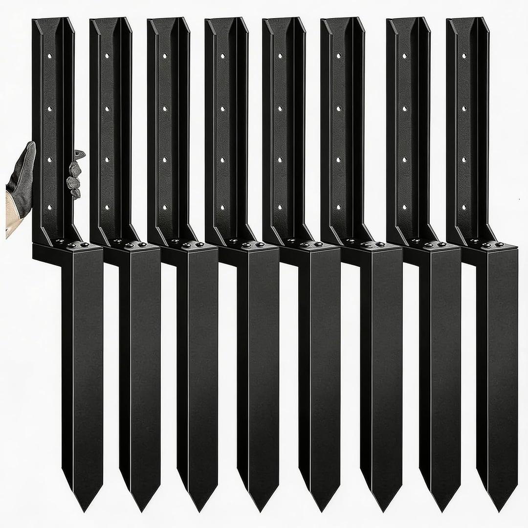 8PCS Fence Post Repair Kit, Heavy Duty Fence Post Anchor Quick Fix for Broken/Leaning Wooden Fence, Easy to Install, Black