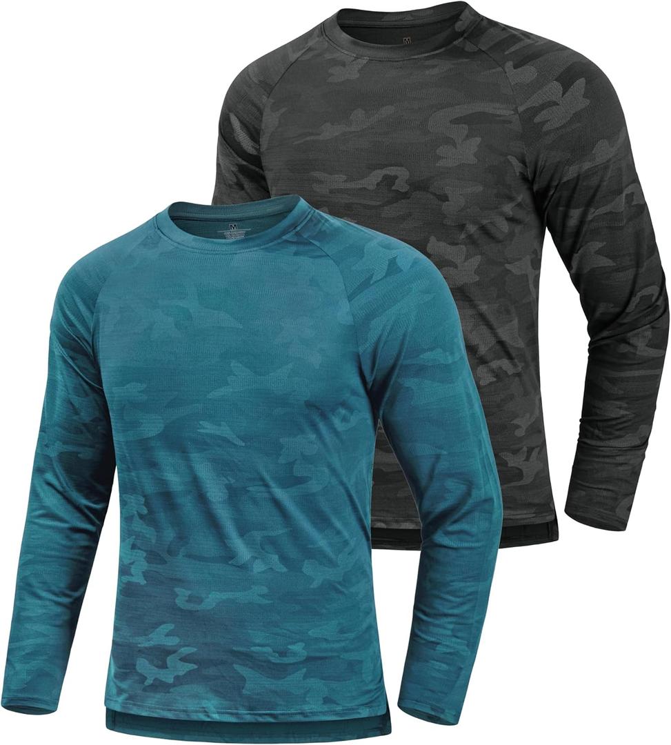 Men's Camo Long Sleeve Shirts Sun Protection Athletic Shirts Quick Dry Lightweight, XL