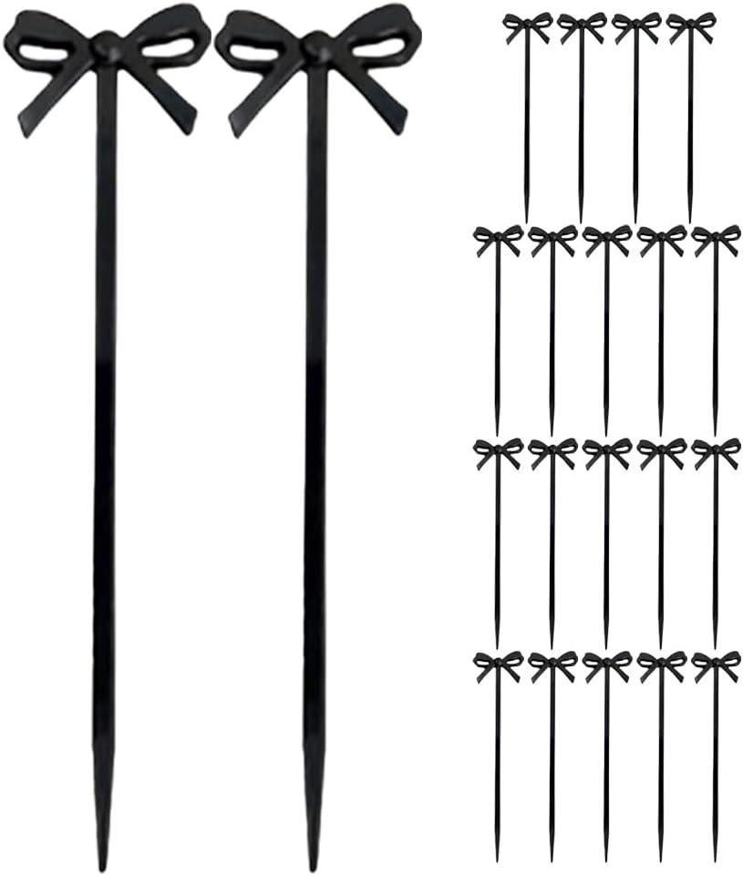 Luxshiny Black Bow Toothpicks 20 Pcs Food Picks for Appetizers Fruit Skewers Cupcake Toppers and Cocktail Decorations 4 Inch Mini Bow Food Picks for Party Entertaining