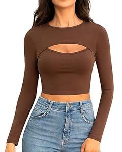 CLOZOZ Cut Out Tops for Women Sexy Crewneck Crop Top Slim Fitted T-Shirts Going Out Tops Size XL