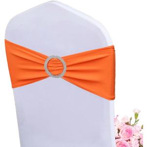 Albassa Chair Sashes Spandex Stretch Chair Bows with Buckle Slider for Wedding Party Decorations (Orange, 25PCS)