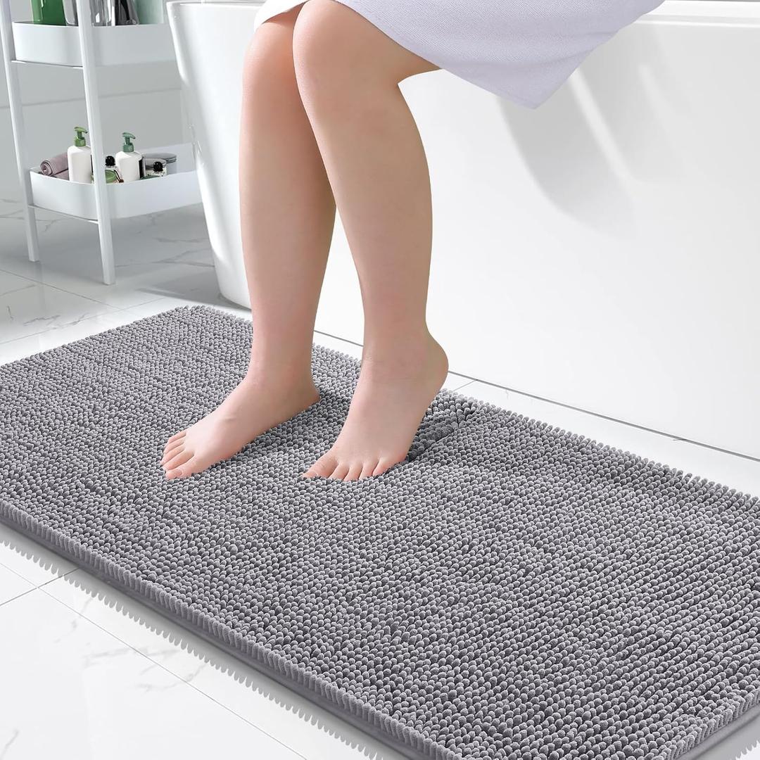 OLANLY Bathroom Rugs 50x30, Extra Soft Absorbent Chenille Bath Rugs, Rubber Backing Quick Dry, Machine Washable Bath Mats for Bathroom Floor, Tub and Shower, Home Decor Accessories, Grey