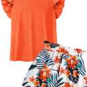 Arshiner Girls 2 Piece Outfits Summer Clothes Ruffle Short Sleeve Shirts Top and High Waist Paper Bag Shorts Set with Pockets. 8-9Y