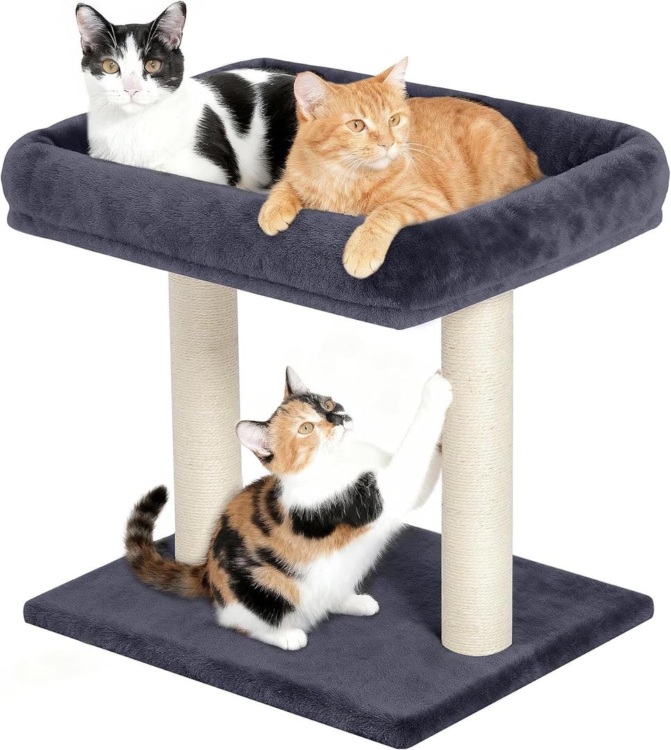 Cat Tree with Large Top Perch Bed (19"15.8"), Small Cat Tower with Scratching Post for Indoor Cats, Dual Natural Sisal Scratcher,Space-Saving,Removable Bed (Dark Gray)