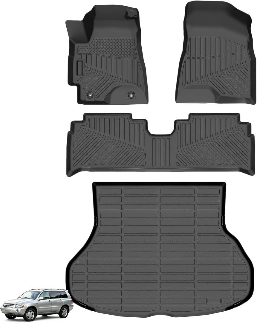 Floor Mats for Toyota Highlander 2001-2007，ONLY 5 Seats | NOT for with 3rd Row or Hybrid, TPE Mats for Highlander Base Limited Sport,Waterproof Custom Fit Floor Liners &Cargo Liner 