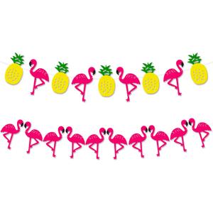 KatchOn, Felt Pineapple Flamingo Garland - 10 Feet, Pre-Strung | Banner for Flamingo Party Decorations | Pineapple Decor for Luau Decorations | Summer Party Decorations