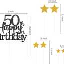 6 x Glittery 50th Happy Birthday Cake Topper with Star,Personalised 50 Birthday Cake Toppers Party Decorations Party Supplies for Men Women Black Gold