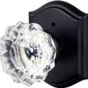 Glass Door Knobs Interior with Lock, Vintage Privacy Crystal Door Knobs for Bedroom Bathroom, Matte Black