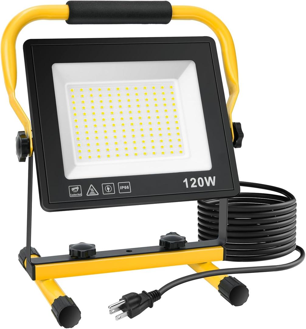 120W Led Work Light, 12000LM Portable Work Light with 16.4FT Cord, 6500K IP66 Waterproof Flood Lights for Outdoor Indoor Job Site Workshop Flood Lights, Gifts for Him