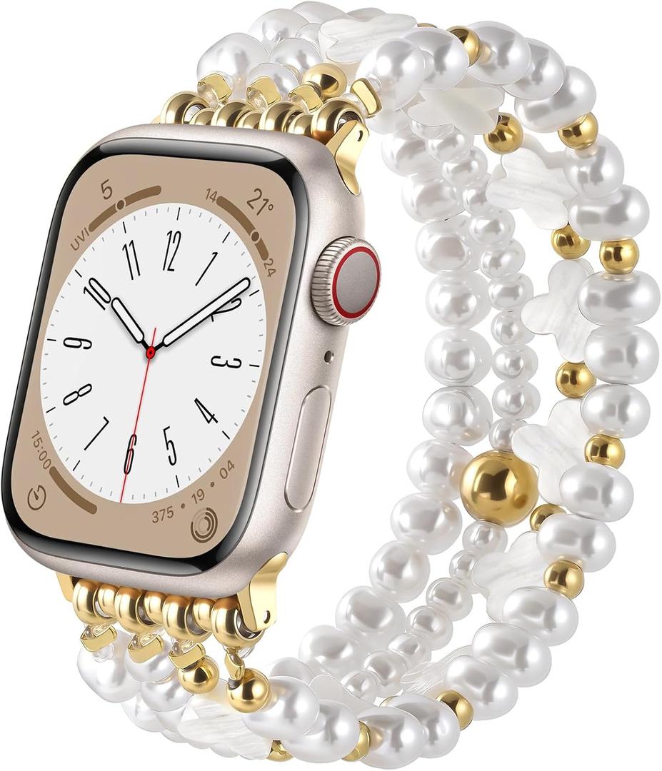 2 x KOREDA Beaded Bracelets Compatible for Apple Watch Band 38mm 40mm 41mm 42mm 44mm 45mm 46mm Women, Fashion Handmade Dressy iPhone Watch Bands Stretchy Strap for iWatch Series 11 10 9 8 7 6 5 4 3 2 1 SE