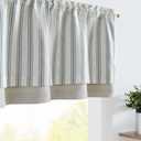 jinchan Striped Linen Valance Curtain Blackout Double Layer Valance for Windows 18 Inch Striped Print Farmhouse Rustic Window Treatment for Kitchen Living Room Bedroom 1 Panel Blue on Beige