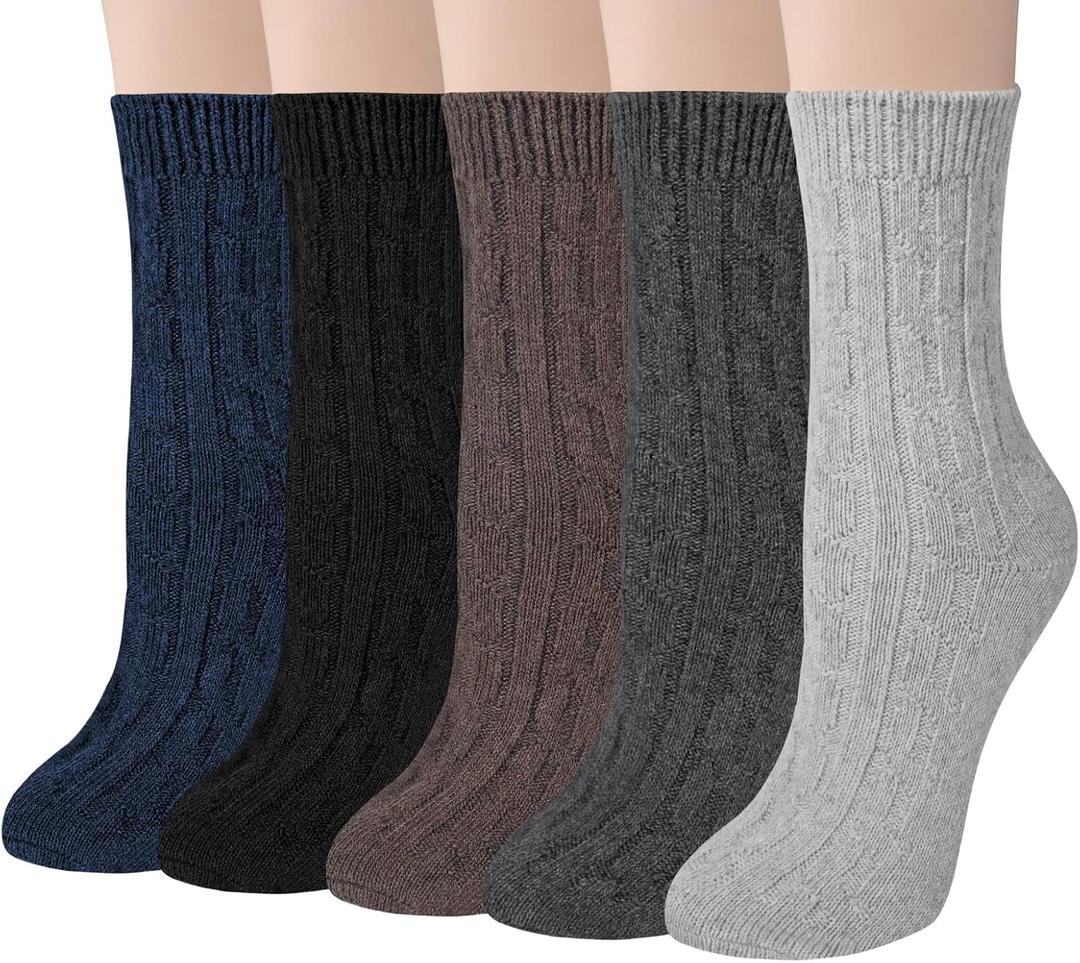 Loritta Wool Socks for Women, Winter Warm Stocking Stuffers Gifts for Women Cabin Crew Hiking Boot Socks (Large, C3-blue/Black/Brown/Dark Grey/Light Grey)