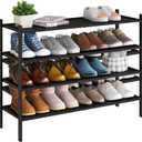 BMOSU 4-Tier Bamboo Extended Shoe Rack Premium Stackable Shoe Shelf Storage Organizer for Hallway Closet Living Room Entryway Organizer(Black) (4-Tier Long33.3*11*25.2inches)