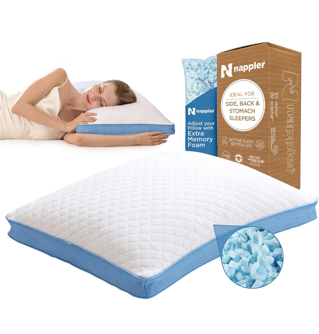 Side and Back Sleeper Pillow for Neck and Shoulder Pain Relief - Shredded Memory Foam Bed Pillow for Sleeping - 100% Adjustable Fill - Queen Size - Modal Washable Case. Extra Fill Included