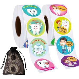 Airgoesin Dental Stickers Assortment - 2 Rolls Includes 1000pcs in 16 Designs Tooth Styles Dental Themed Stickers - Dental Reward, Prizes and Giveaways, Party Favors - Fun Craft Tool
