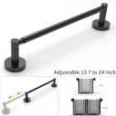 Ruacq Adjustable Towel Bar 13.7 to 24 Inch Bathroom Single Towel Bar Black Stainless Steel Modern Wall Mounted Round Towel Holders, Matte Black