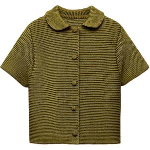 Tanming Womens Cardigan Sweaters Soft Chunky Knit Top Short Sleeve Button Loose Outerwear Sweater (Large, Olive Green)