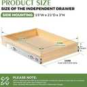 Wooden Pull Out Cabinet Organizer for Kitchen Fully Assembled 15" W x 21" D x 3" H Solid Wood Drawer with Soft Close Slides Bottom or Side Mount for Pantry Bathroom Bedroom Dining Room Storage