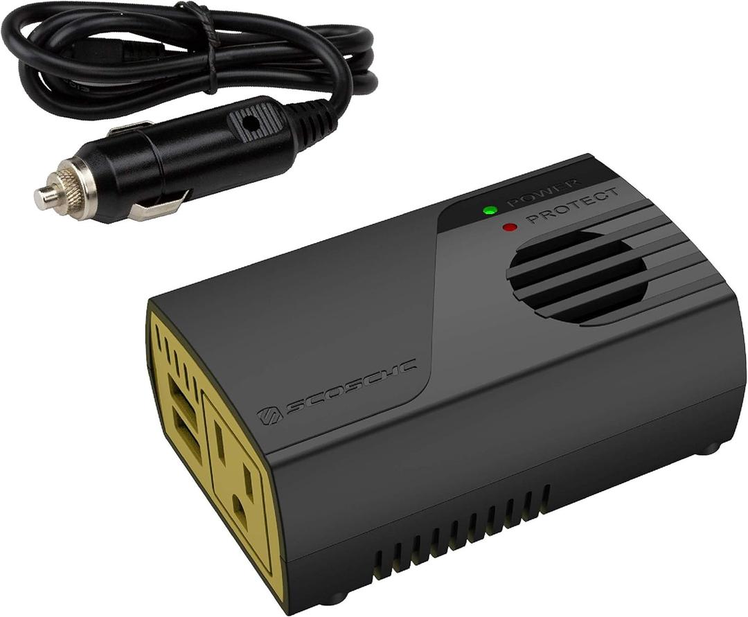Scosche PI150M INVERT150 - 150W Car Power Inverter with Dual USB Ports - 12V DC to 110V AC Converter for Vehicles - Vehicle Outlet Plug Adapter - DC to AC Converter - Car Charger for Laptop Computer