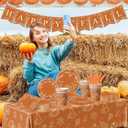 Fall Pumpkin Dinnerware Decorations,142pcs Thanksgiving Fall Leaves Tableware Include Pumpkin Plates and Napkins Cups Tablecloth Banner for Harvest Autumn Party