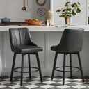 24" Counter Height Bar Stools Set of 2, Swivel Bar Stools with Backs, Faux Leather Upholstered Counter Barstools with Solid Wood Legs for Kitchen Island,Black