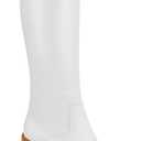 Knee High Boots Women - Long Elastic Faux Leather Boots Tall Square Toe Chunky Block High Heel Shoes with Side Zipper, White, Size 9
