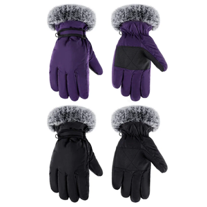 Bencailor 2 Pair Winter Ski Gloves for Adult Women Men Waterproof Faux Fur Warm Windproof Snow Gloves for Skiing Anti Slip M